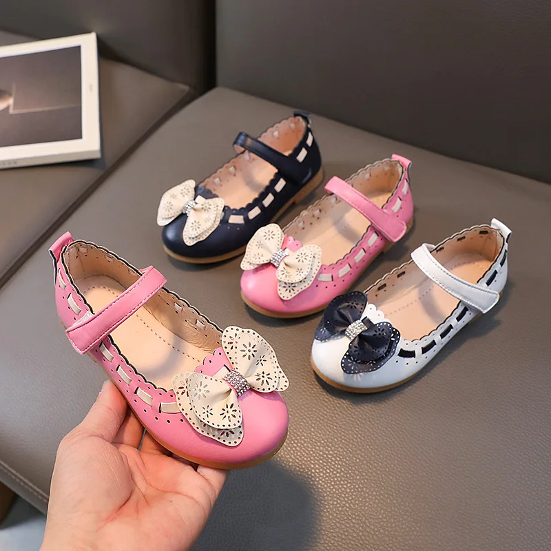 Baby Girls Leather Shoes Toddlers Big Kids Flats Classic Princess with Bow-knot Fashion Sweet Spring Summer Children Shoes