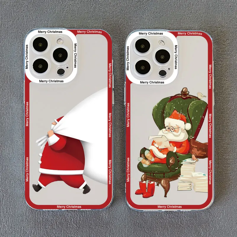 Luxury Cartoon Christmas Clear Phone Case - Simple Santa Transparent Design