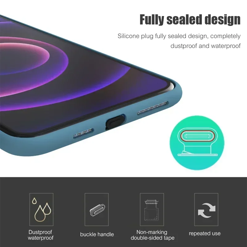 Anti-Lost Type C Lightnning Dust Plug USB-C Charging Ports Dustproof Protectors Adhesive Silicone Dust Cover Caps for iPhone 16