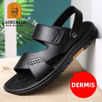 Laorentou Genuine Leather Summer Casual Beach Shoes, Cowhide Soft Soles, Anti Slip, Dual-Purpose Sandals for External Wear2050606