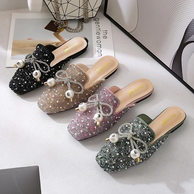 

Clear Bearing Sandalias Slitpers Women Pointed Toe Slides Mules Shoes Women Mujer Fashion Sandals and Slippers Womens Shoes 43