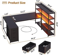 L Shaped Gaming Desk,Reversible U Shaped Computer Desk with Power Outlet and Storage Shelves, Corner Gaming Desk with LED Lights 2