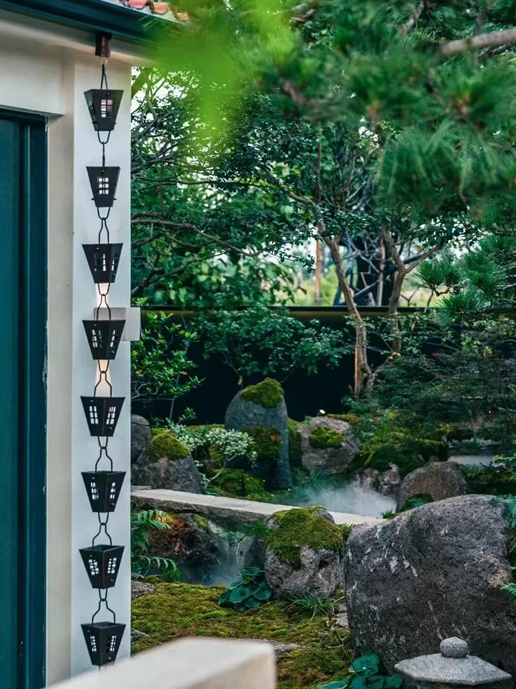 Rain Chain for Gutters Downspout, Metal Cup Rainwater Catcher Rain Diverter Outdoor Rust-Resistant Chains Garden D&eacute;