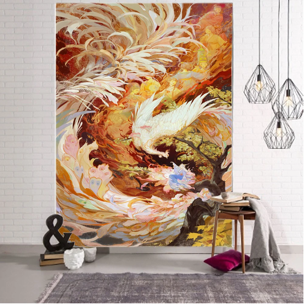 Beautiful colorful clouds, peacocks, phoenix background decoration tapestry, dreamy peacock background decoration tapestry