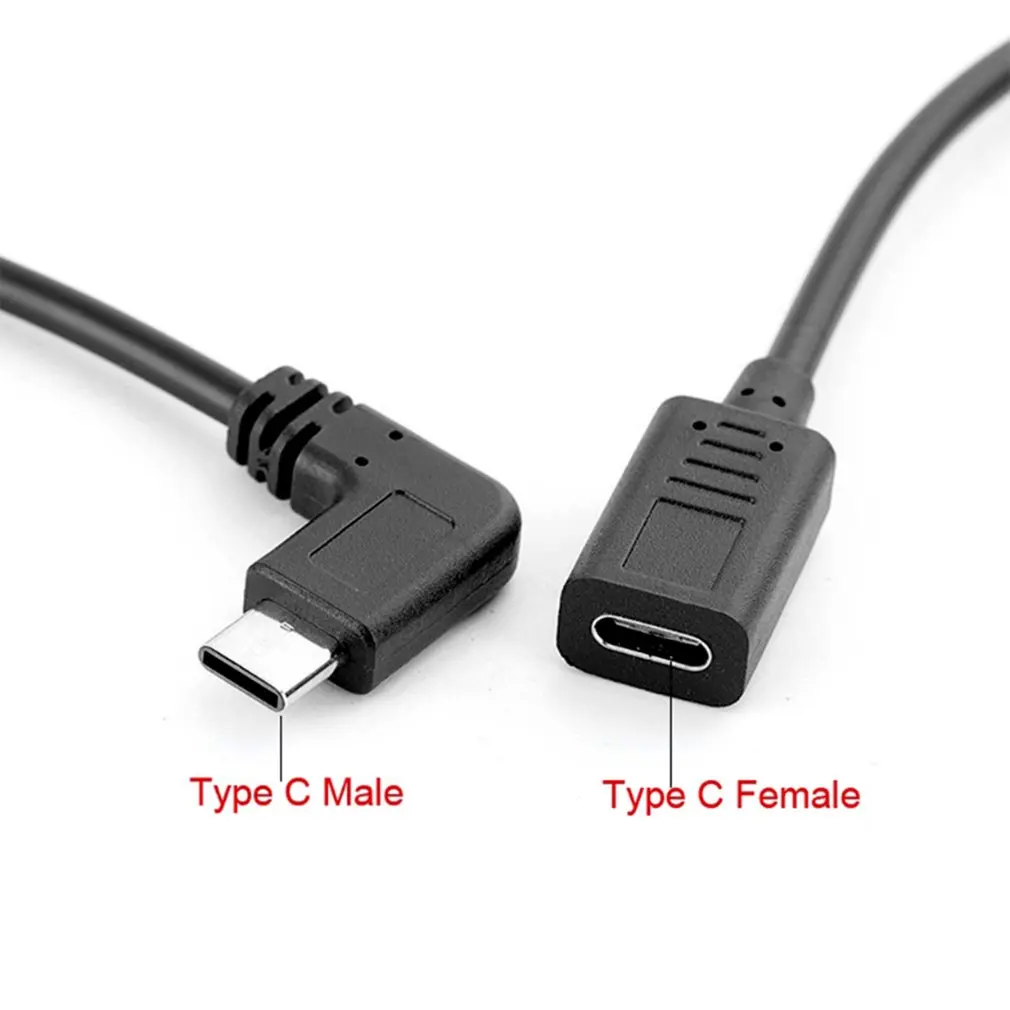 1FT Right Angle USB 2.0 Type-C Male To Female Extension Data Cable 2A Charging Power Supply Cord for USB-C Smart Phone Devices