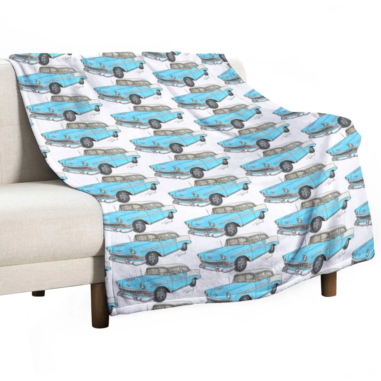 

1956 Belair 2 Door Post - White & Blue Throw Blanket For Sofa Thin Baby Blanket Soft Blanket