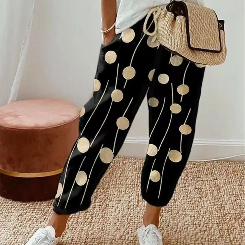 Ethnic Retro Print Women Summer Pants Elastic Waist Drawstring Pocket Thin Ankle Length Trousers Female Clothing pantalones vintage high waiste elastic tights ripped holes jeans 2023 slim pencil pants retro ankle length washed cotton denim trousers