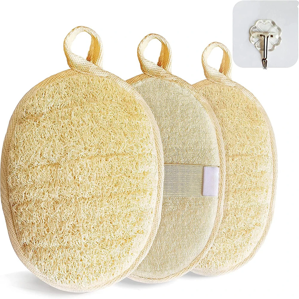 

3pc Natural Loofah Body Shower Scrubber Bath Exfoliating Sponge Soft Shower Brushes With Hook Towel Sponge Merchandises Scrubber