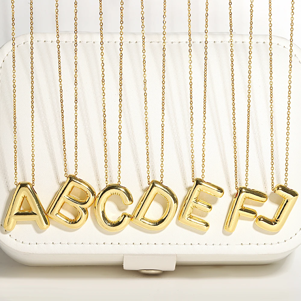 AENSOA Gold Plated Chunky Alphabet Balloon Necklace