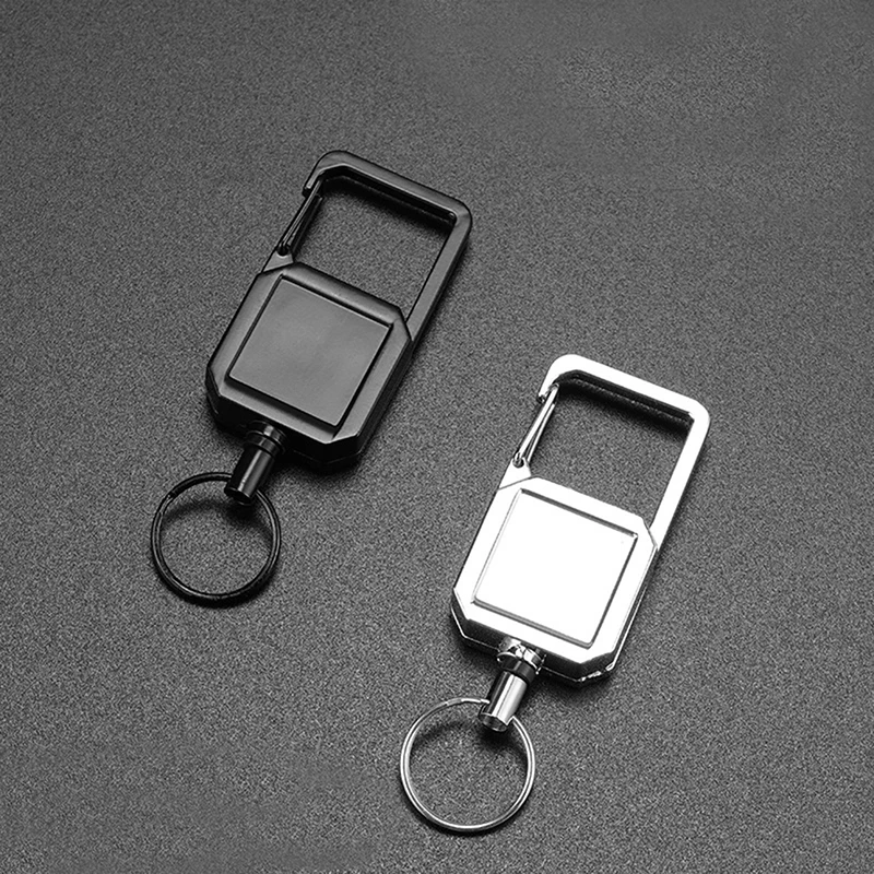 

Square Steel Wire Rope High Resilience Retractable Key Chain Outdoor Carabiner D-type Anti Lost Easy To Pull Buckle Keyring Tool