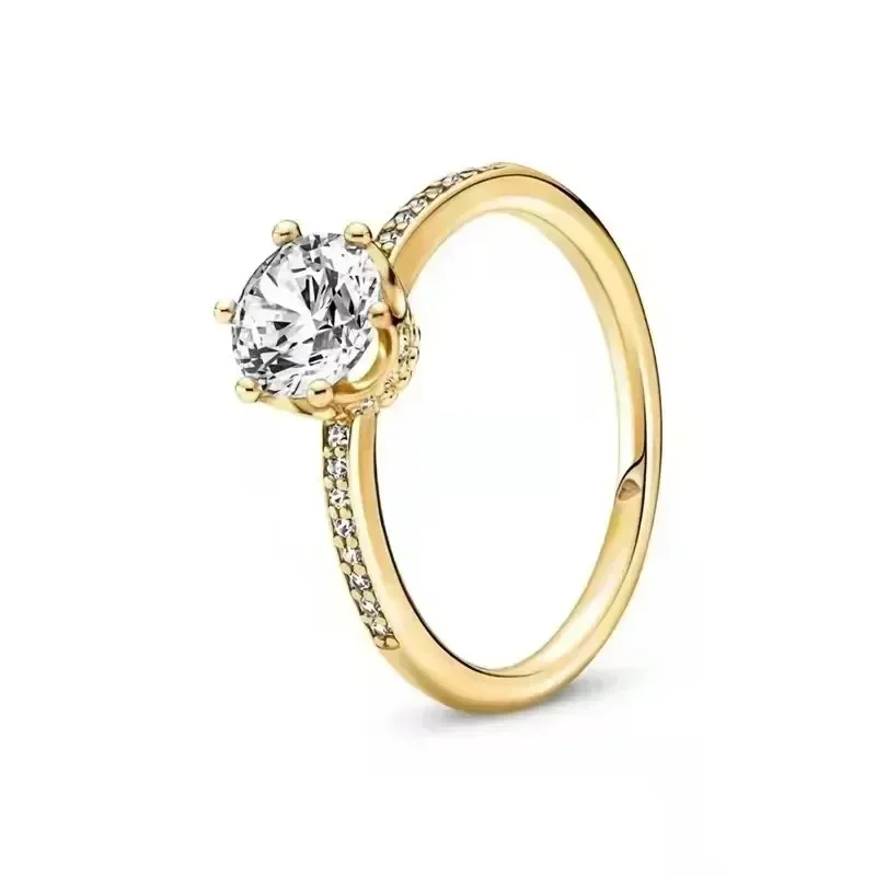 Hot selling 925 sterling silver exquisite gold series ring, sparkling heart-shaped crown ring, fashionable charm jewelry gift 2