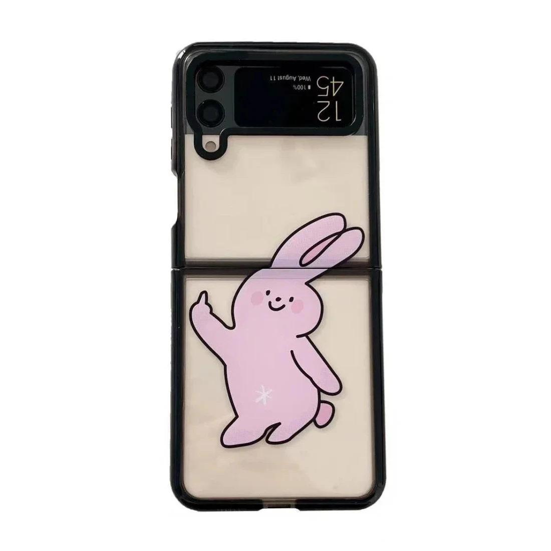 

Black Border Acrylic Pink White Rabbit Phone Case for Samsung Galaxy Z Flip 5 4 3 Back Cover for ZFlip4 ZFlip5 Hard Case Shell