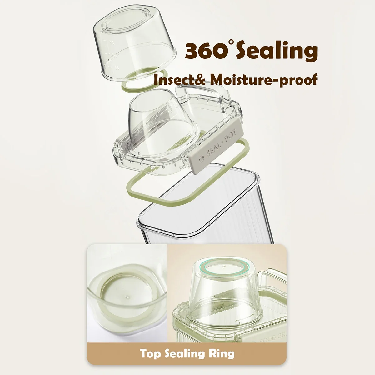Large Capacity Cereal Containers with Measure Cup with Handle High Sealing Performance Plastic Sealed Jar Insect-proof 2