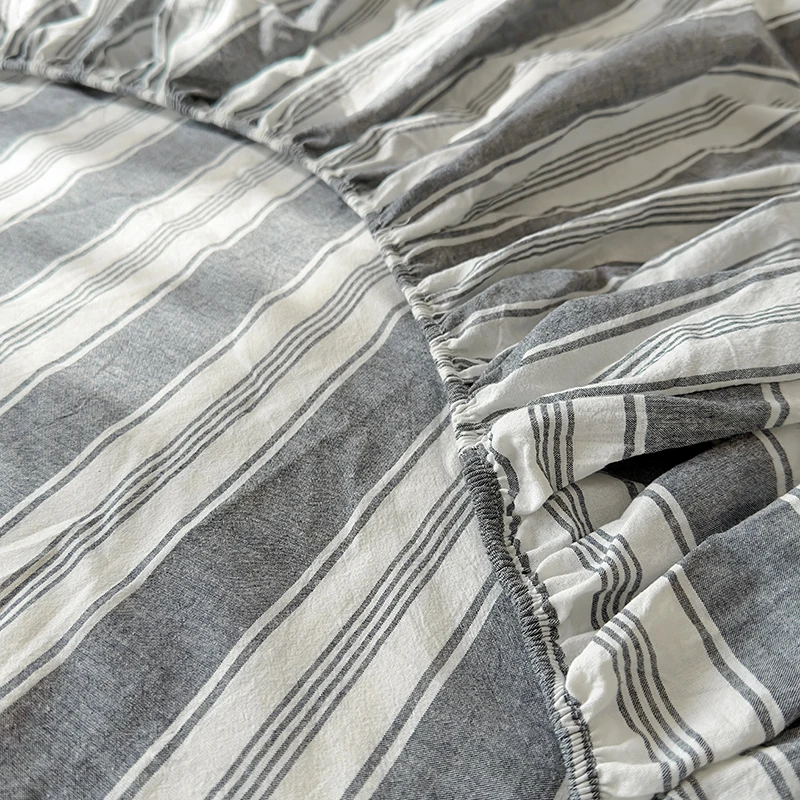 Bonenjoy 100% Cotton Fitted Sheet Yarn Dyed Bed Cover Stripe Style Bed Linen sabanas Elastic Bedsheet (Pillowcase Need Order) 5