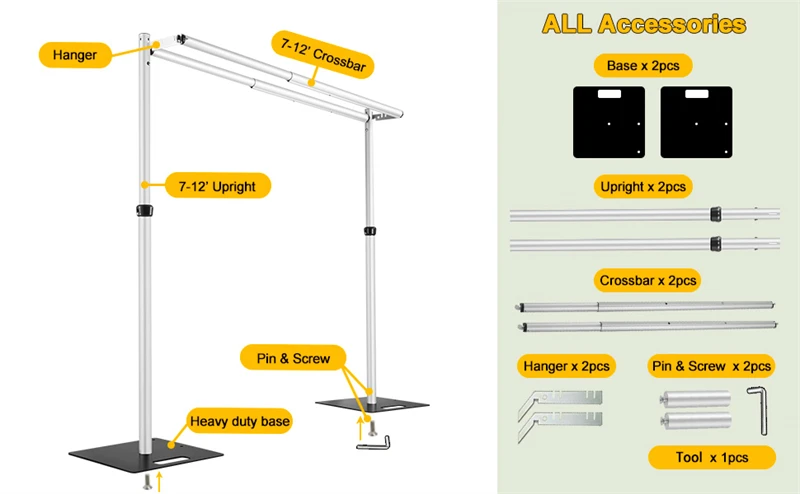 3m x 6m verstellbarer Doppelquerstange-Rohr-und Vorhang hintergrundst änder, geeignet für tragbaren Aluminiumst änder für Hochzeits zeremonie vorhang dekor – Detail 10