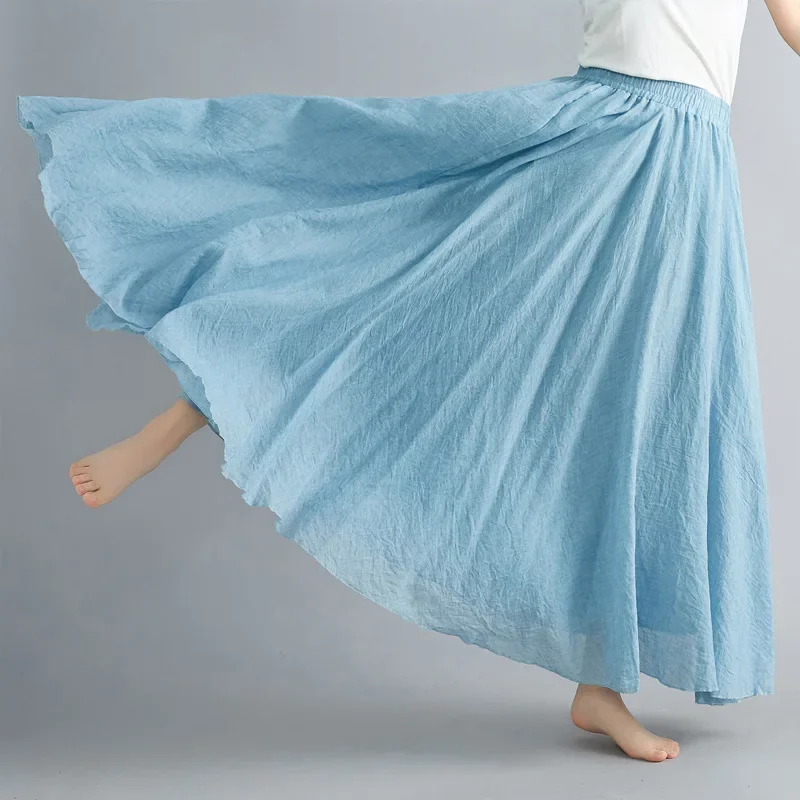 

High Quality Cotton Linen Maxi Skirt Womens Casual Elastic High Waist Pleated A-Line Beach Skirts Boho Saia Feminina Faldas Jupe