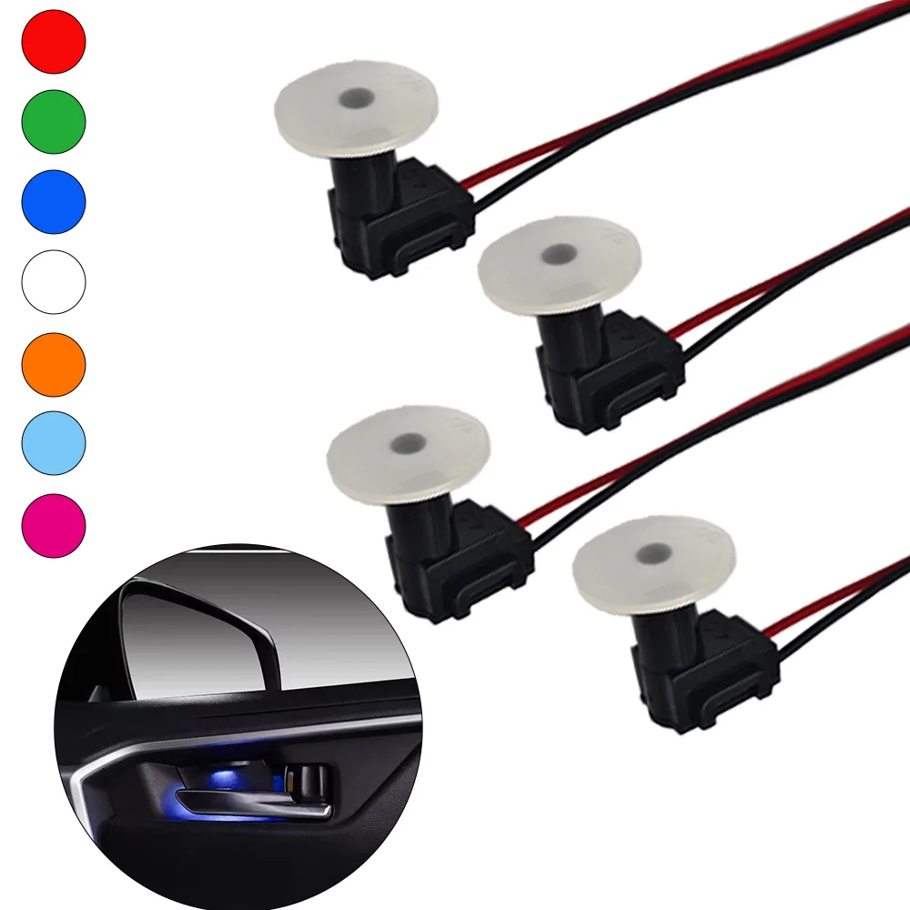 Luz de manija de puerta de coche, luz LED ambiental para reposapiés, tapa guía de luz emisora de un solo color de 20mm, modelo universal de 12V