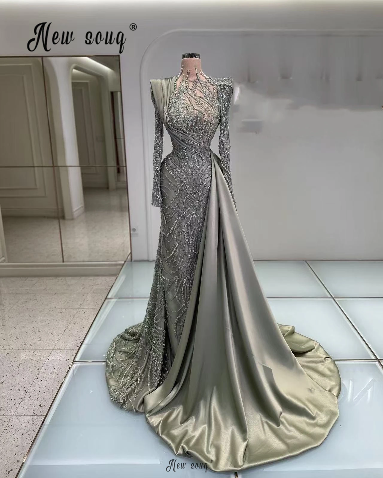 Middle East Muslim Evening Dress Turtle Neck Long Sleeve Sheath Dress  Wedding Party Gown Vestidos Largos Fiesta 2025 Customized - AliExpress 320