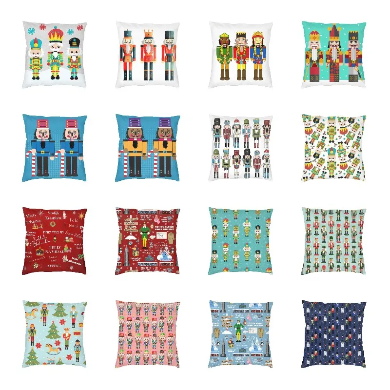 

Cartoon Three Christmas Nutcrackers Throw Pillow Home Decoration Xmas Toy Soldiers Modern Cushion Cover Soft Pillowcase