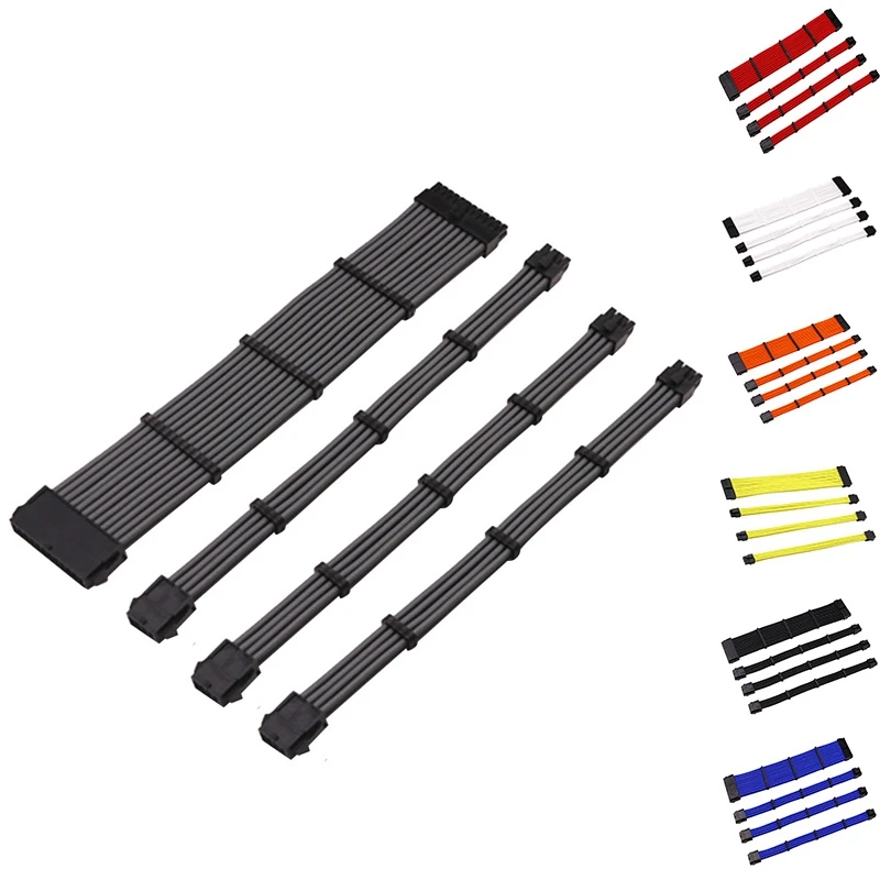 

Extension Cable Kit ATX Power Cord 18 AWG ATX 24Pin/6+2Pin/ CPU 8Pin Transfer Extension Cord PC Case Sleeved