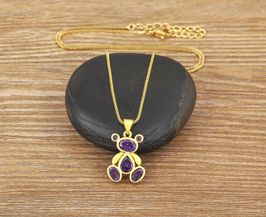 AIBEF Cute Bear 6 Colors Crystal Pendant Women Necklace Fashion Korean Jewelry Exquisite Girl Birthday Party Children's Day Gift