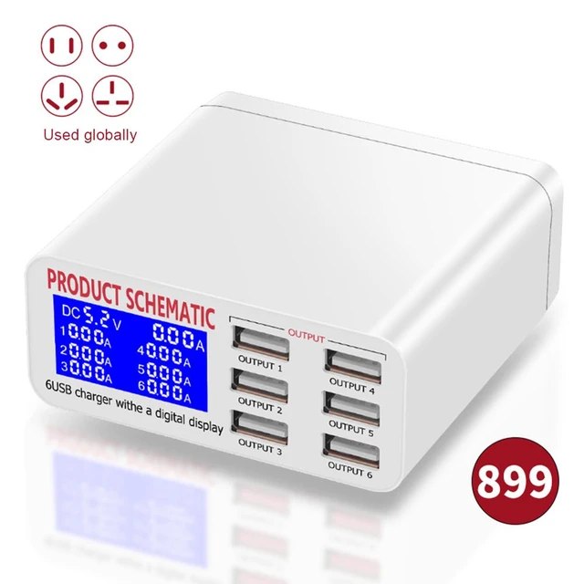 8A QC 3,0 USB Ladegerät mit LCD Display 6 Ports Desktop Handy Ladegerät  Smart Schnelle