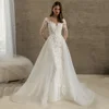 Elegant Lace Mermaid Wedding Dress with Detachable Tulle Train Long Sleeve Scoop Neck Sequined Applique Trumpet Bridal Gown 5