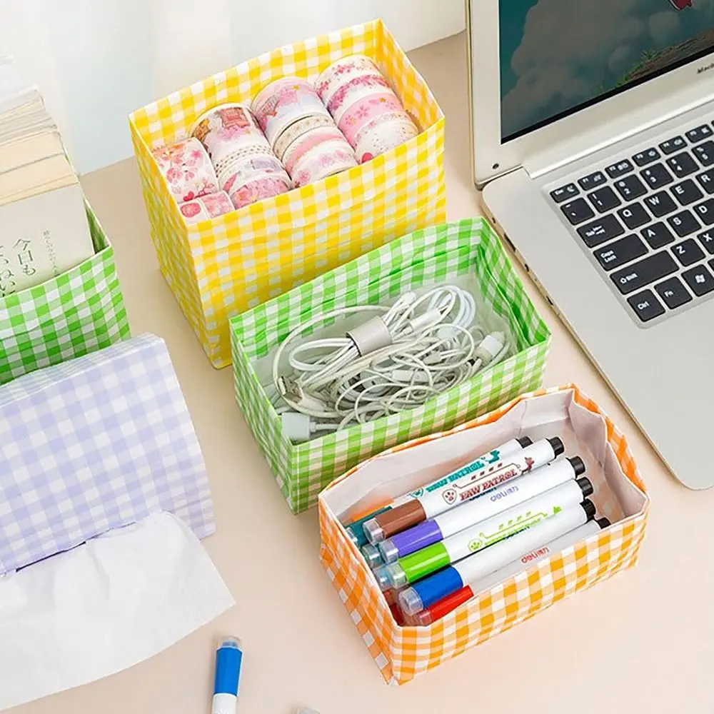

Storage Finishing Kraft Paper Bags Convenient Color Plaid Korean INS Gift Packaging Party Accessory Storage Bag Home Decor