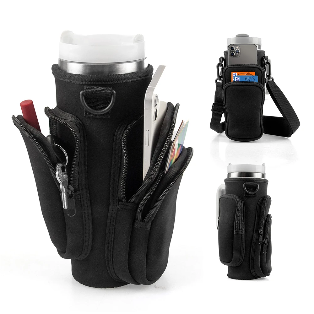 Neoprene Cross-Body Water Bottle Bag with Phone Holder and Adjustable Shoulder Strap