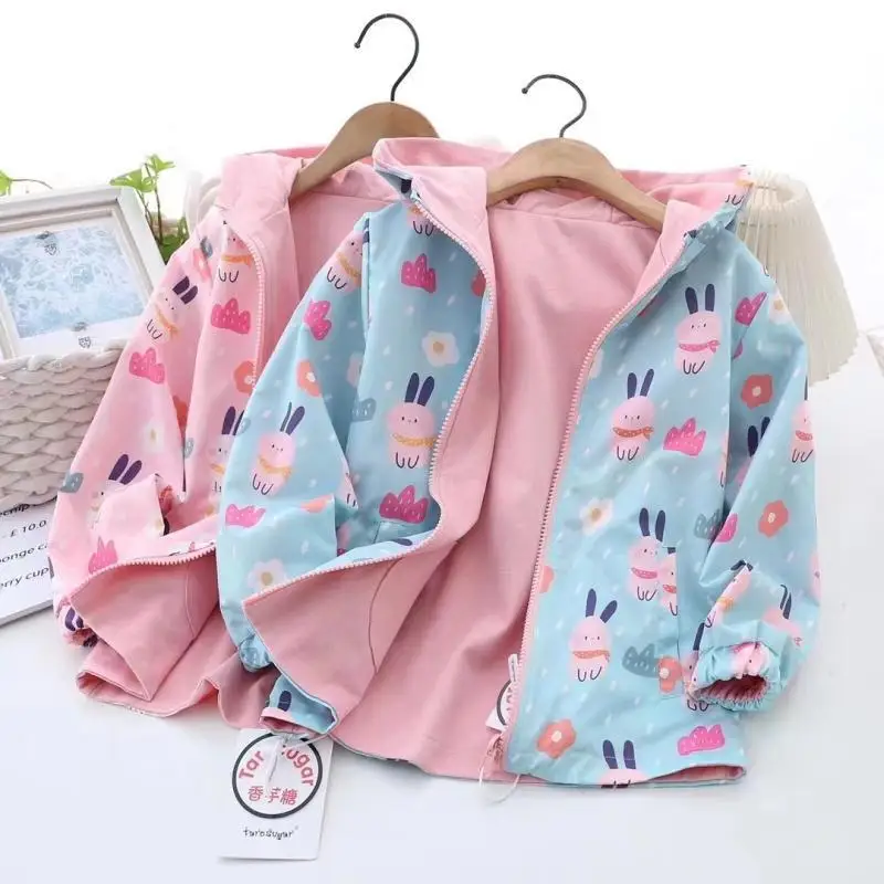 

Spring Autumn Children's Cartoon Rabbit Clothing Kids Jacket Girls Outerwear Toddler Children Hooded Windbreaker Manteau Fille