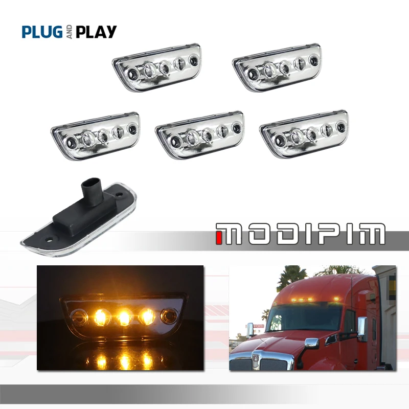 

Amber LED Car Front Cab Rooftop Clearance Marker Lights For 2015 2016 2017 2018 2019 2020 Kenworth T680 T770 T880, Peterbilt 579