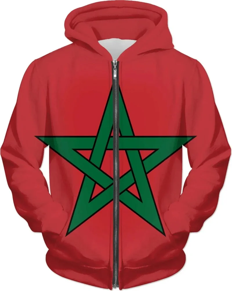 thumbnail image 1 of Sudadera con capucha y cremallera con estampado del emblema de Marruecos en 3D para hombre, tótem espiritual, bandera de Marruecos, sudadera con capucha con cremallera, ropa Harajuku Y2k, 1 of 5