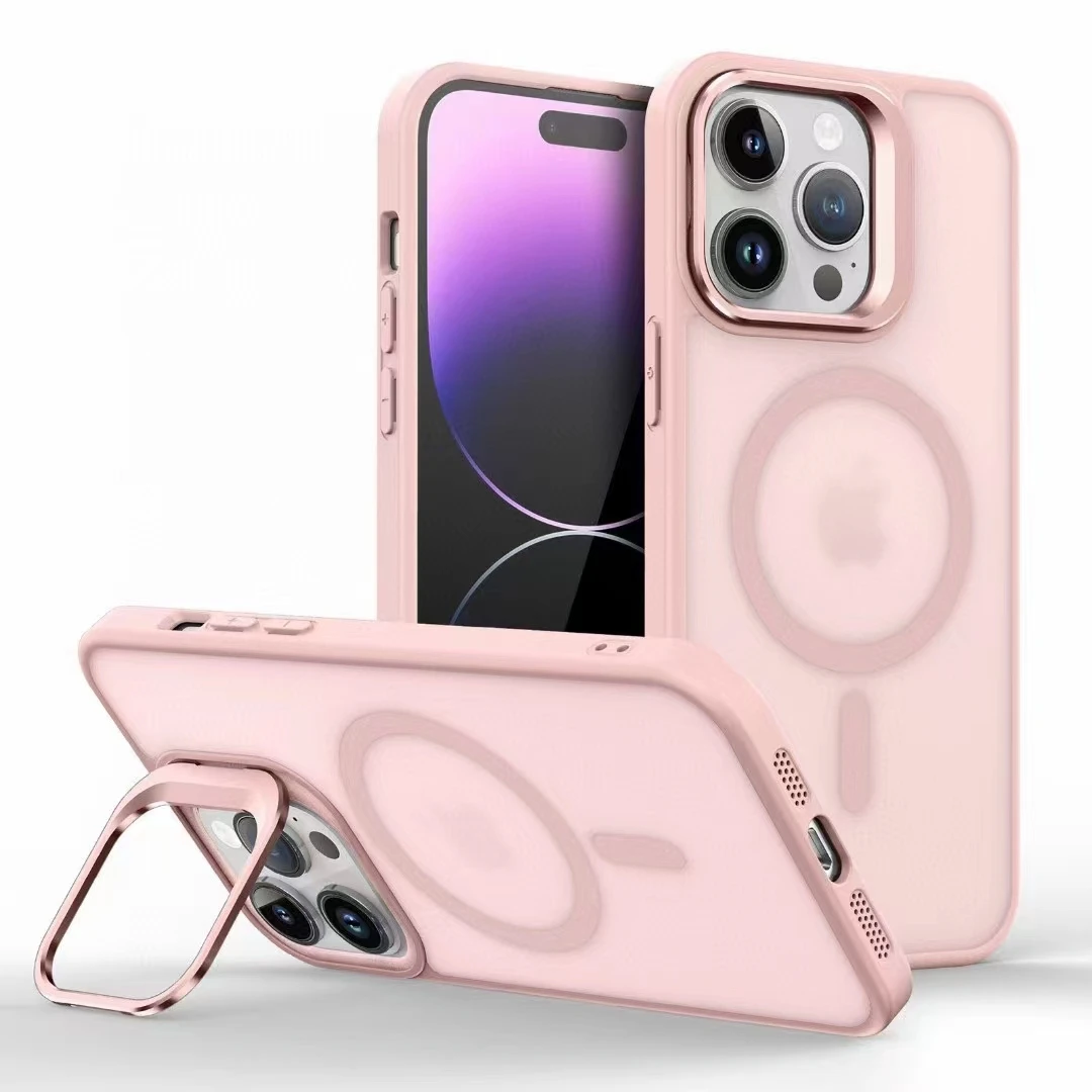 Metal Camera Kickstand with Magsafe-Compatible Wireless Charging and Matte Shockproof Cover