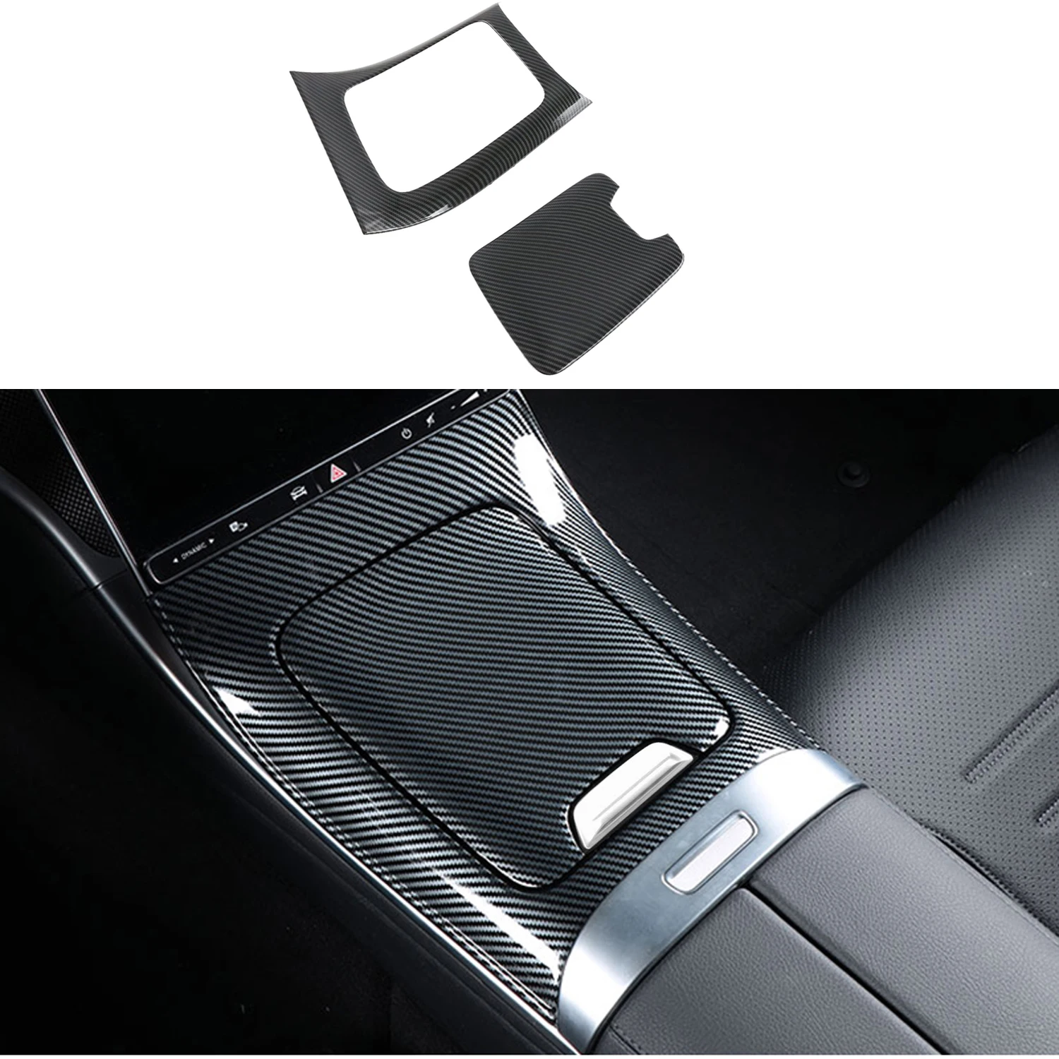 

for Mercedes Benz C Class W206 2022 2023 Center Console Overlay Carbon Fiber ABS Plastic 2pcs, Not Suitable for RHD