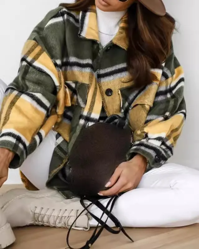 Women's clothing autumn and winter new autumn and winter long sleeved plaid shirt jacket personalized versatile commuting