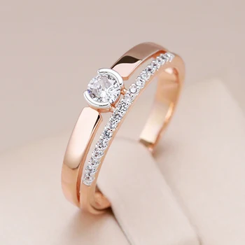 Kinel Luxury Natural Zircon Rings For Women 585 Rose Gold Silver Color Mix Setting Slim Design Daily Bride Wedding Jewelry 1