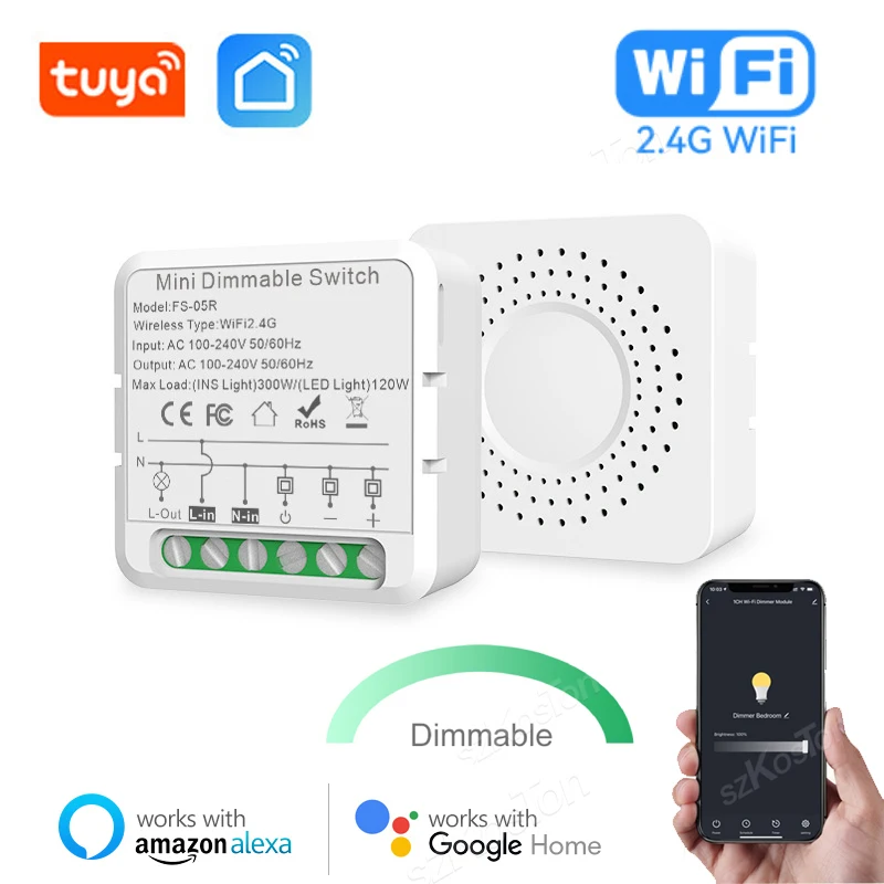 Led Dimmer Switch Smart Light Switch Smart Dimmer Switch Led Dimmer Controller Lamp Dimmer Tuya WiFi Smart Dimmers 100~240V LED Dimmer Switch Module 1 Channel Light Bulb Brightness Control Works with Alexa Google Home