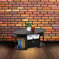 Simple Design Oval Coffee Table with Bin for Living Room, Walnut, Café Tables 2