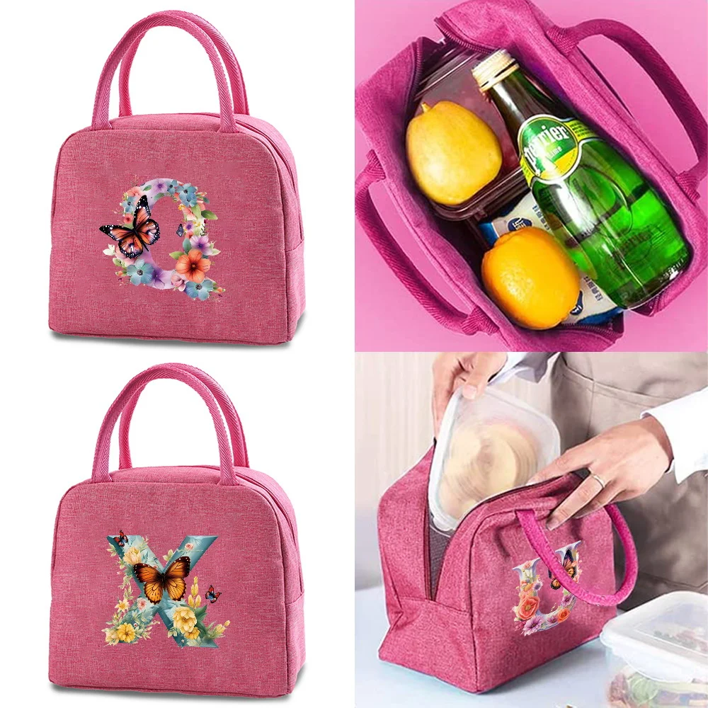 

Portable Food Insulation for Traveling Butterfly Letter Printing Box Picnic Waterproof Oxford Zipper Insulation Lunch Bag