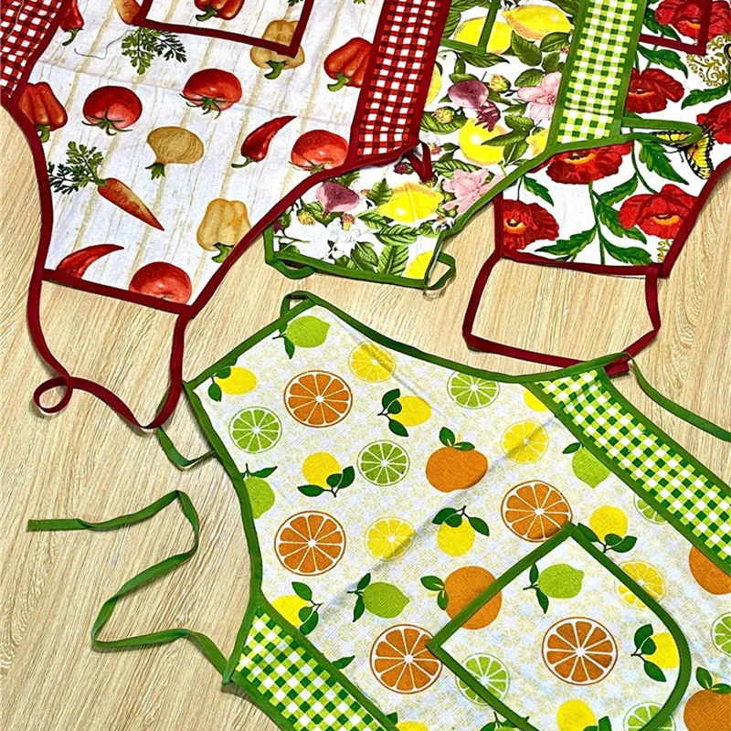 1 Stück Retro Obst- und Gemüse-Schürze für Zuhause und Küche, Ärmellose Schürze mit Tasche zum Umhängen – Detail 4