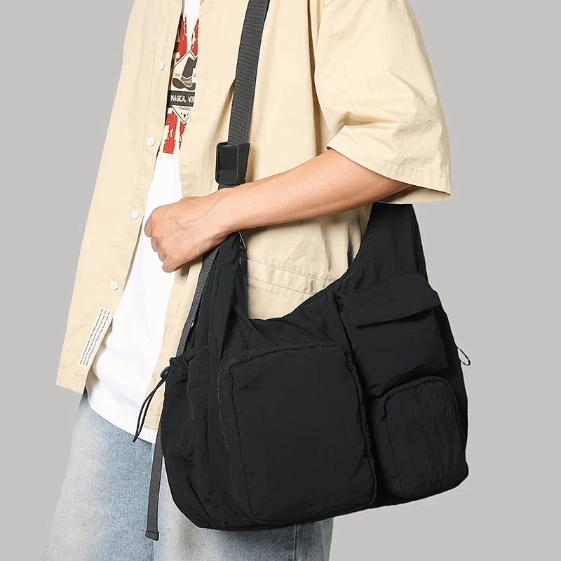 Practical Messenger Bag Solid Color Trendy Satchel Bag Multi-Pocket Casual Nylon Sling Bag Party Work Shopping Shoulder Bag