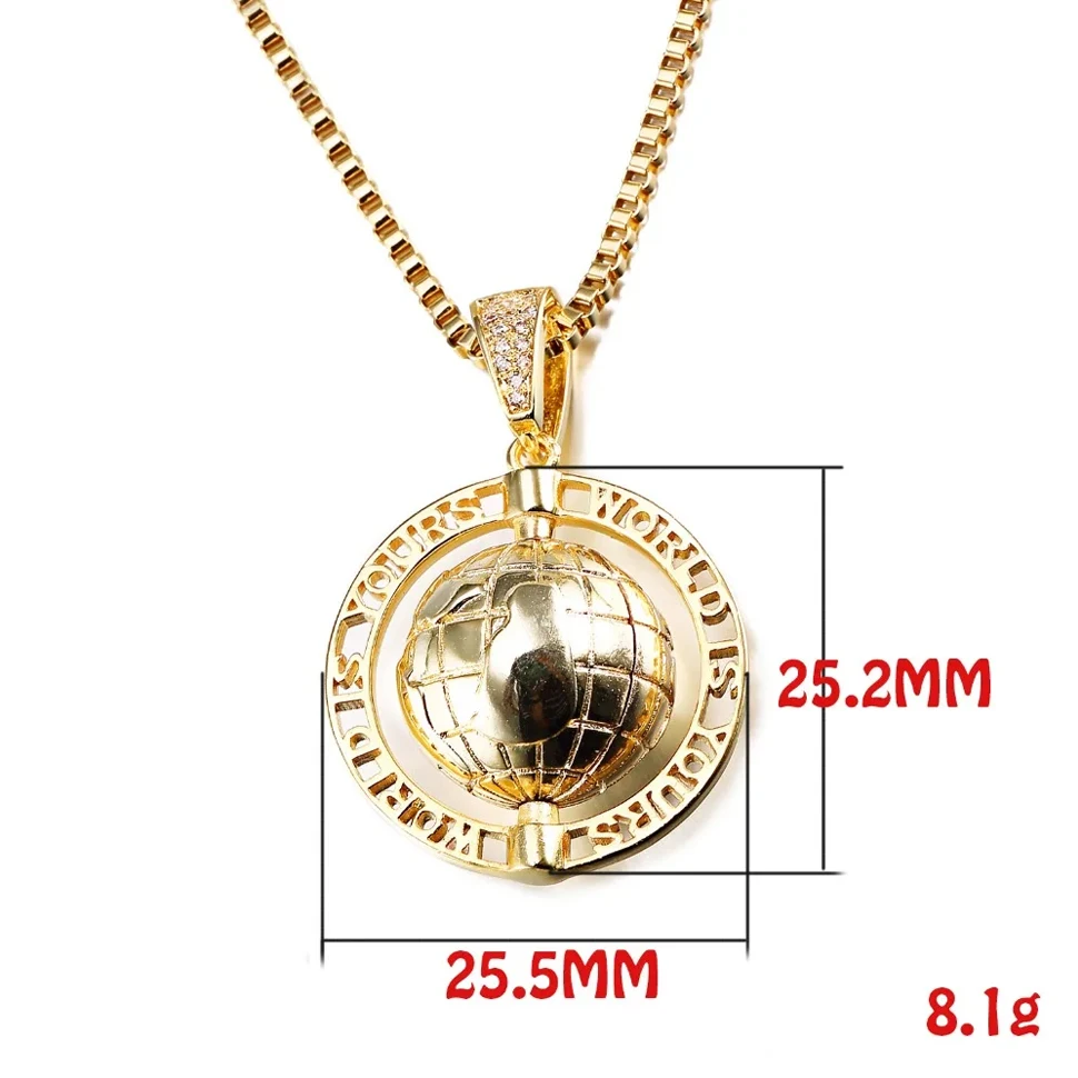 VANAXIN Vintage Globe Earth Tellurion Pendant Necklace Cubic - Main Image