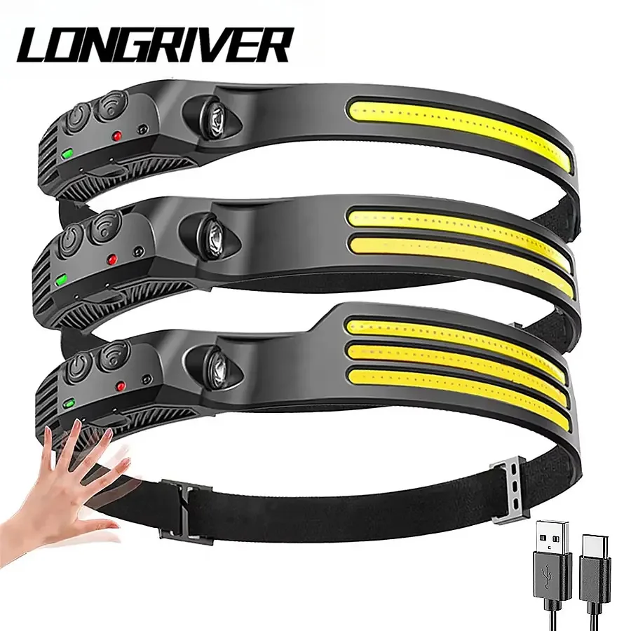 LONGRIVER 1PC Inductive XPE Headlight Rechargeable COB Headlamp W689 Headtorch Outdoor Night Riding COB Floodlight Working Light
