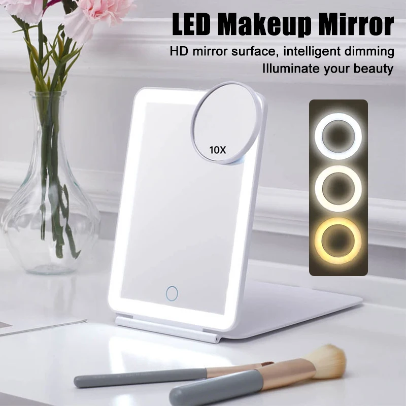 USB-Rechargeable-Makeup-Mirror-Touch-Screen-Dimming-3-Colors-Light ...