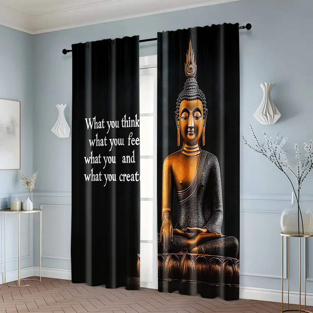 2pcs, Fashionable Curtains Buddha Meditation Versatile Fabric (without rod) Stuff Clearance Ldeal for Bedroom, Living Room, 6