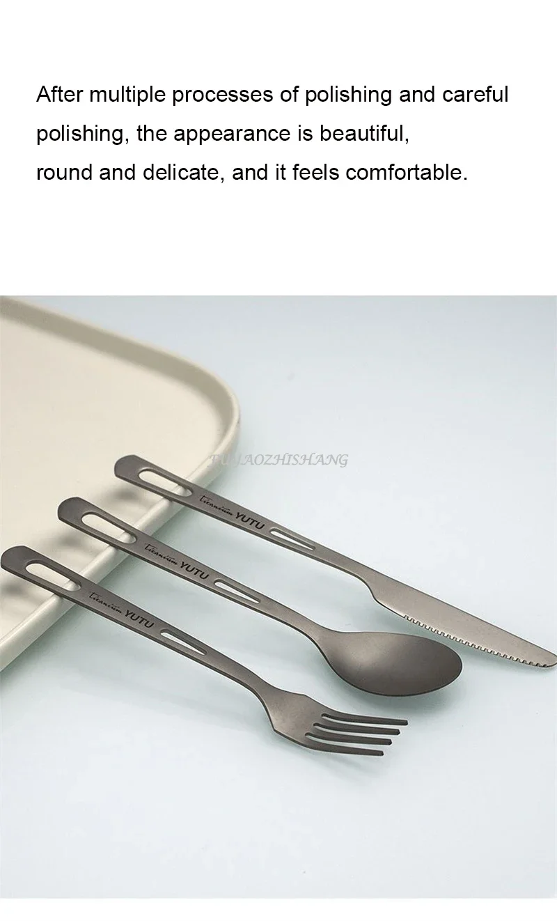 Description Picture 3 of itemPure Titanium Tableware Set Outdoor Household Frosted Knife and Fork Spoon Chopsticks Travel Camping Portable Knife and Fork Set