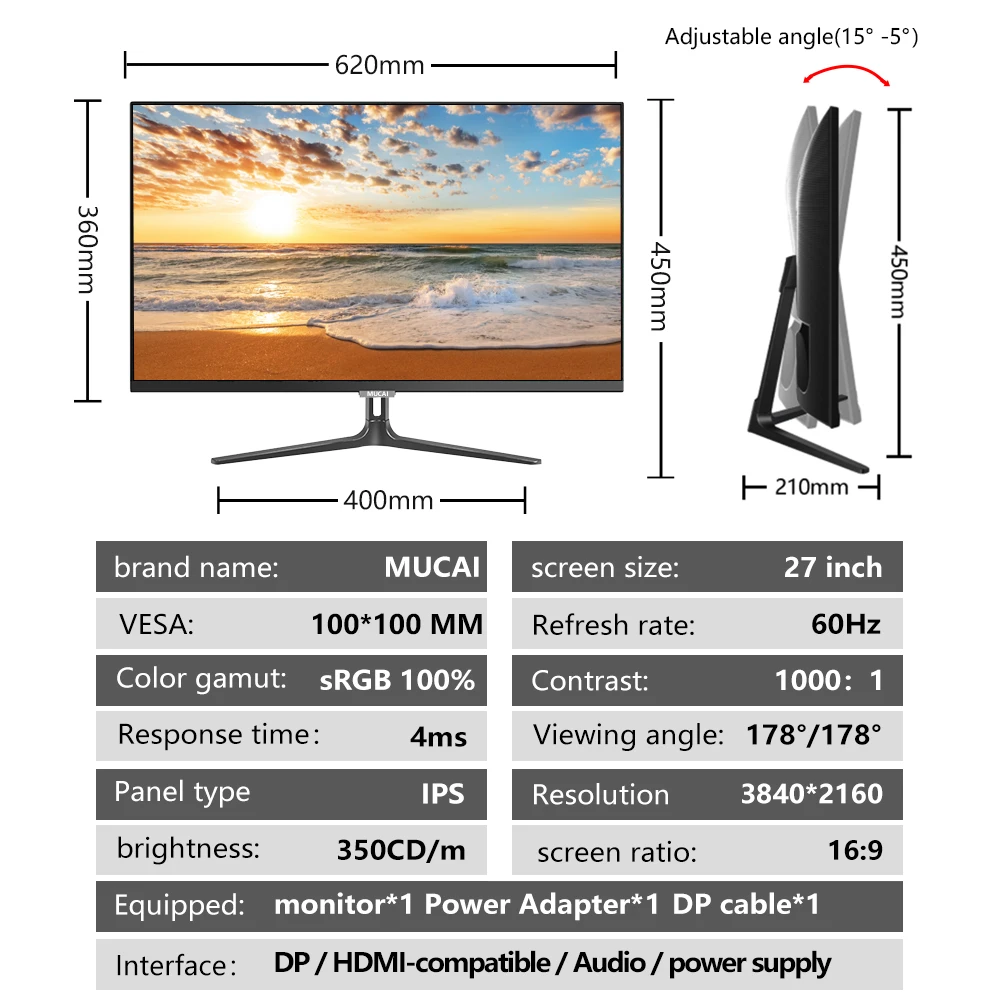 MUCAI UHD LED PC ÷, ũž ӿ ǻ ȭ, IPS г, HDMI ȣȯ, DP,  3840*2160, 27 ġ, 4K , 60Hz