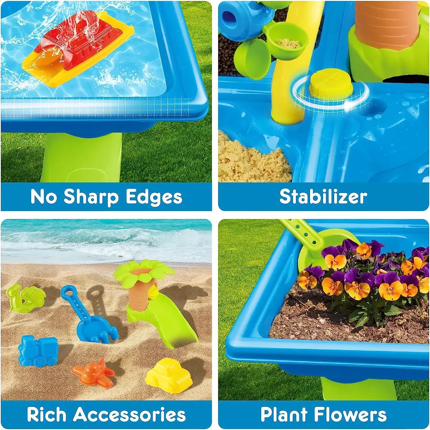 Water Table for Toddlers 4 in 1 Kids Portable Water Play Table Beach Toys 24PCS Sensory Activity Splash Table Toys for Children 4