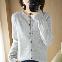 Women's Cardigan Sweater O-neck Spring And Autumn Knitted Cashmere Cardigan Solid Color Single Breasted Women's Basic Top 2024 1