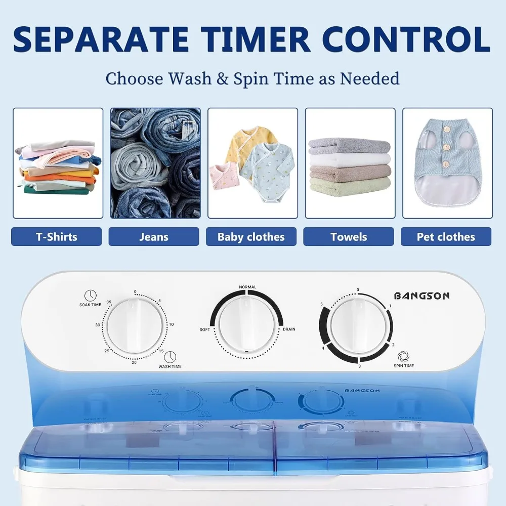 Portable Washing Machine, Mini Twin Tub Washer and Dryer Combo with 17.6 lbs Large Capacity, for Apartment, Dorm, RV, Camping 4